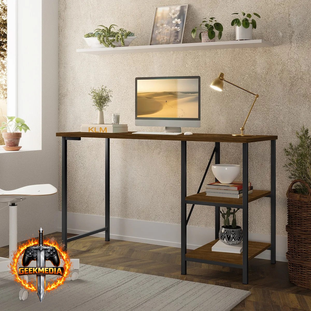 Mesa Escrivaninha Office Estudo Industrial Preto Imbuia 1,10m