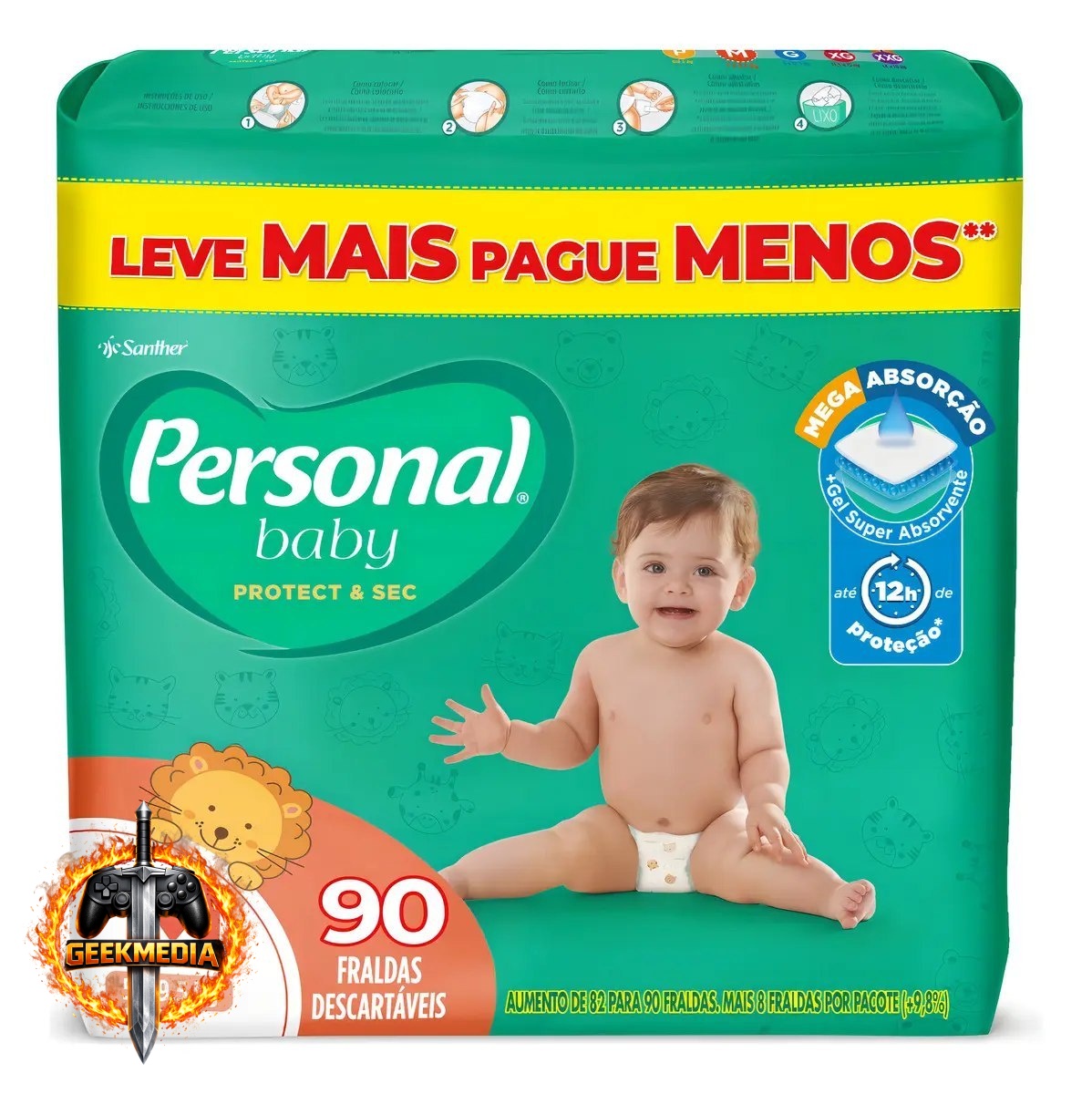 Fralda Personal Baby Protect & Sec M 90 Unidades