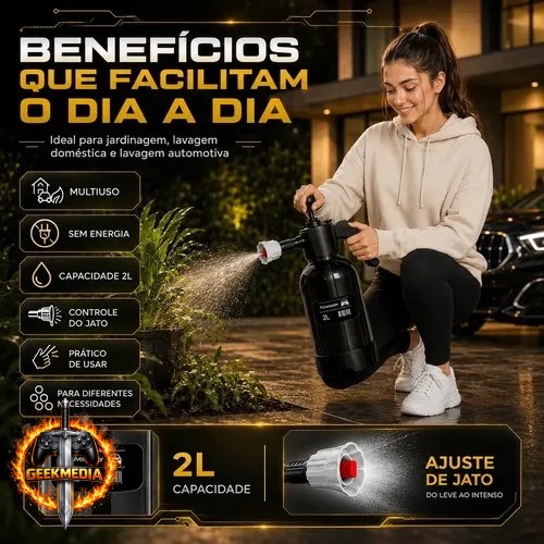 Pulverizador Manual 2L Snow Foam Profissional com 3 Bicos