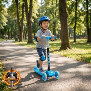 Patinete Infantil 3 Rodas Led Dobrável Luppy Azul