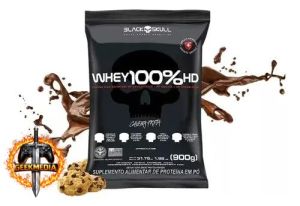 Suplemento Em Pó Whey 100% HD Refil 900g Black Skull Sabor Cookies