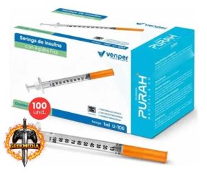 100 Seringas de Insulina Venper Agulha Fixa 1ml 6x0,25mm 31g