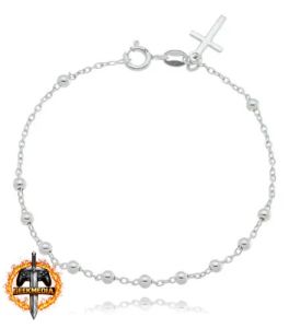 Pulseira Terço Bolinhas Pingente Cruz Prata 925 Unissex