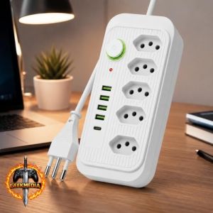 Extensão Elétrica 5 Tomadas  4 USB  USB-C Bivolt 2m
