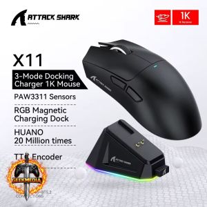 Mouse Sem Fio Attack Shark X11 22000 DPI PAW3311 com Dock