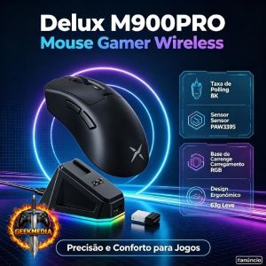 Mouse Gamer Sem Fio Delux M900 PRO 8K Polling PAW3395